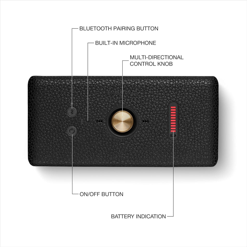 Marshall Emberton II Portable Bluetooth Speakers - Water Resistant Wireless Speakers Portable Speaker 32+ Hour of Playtime